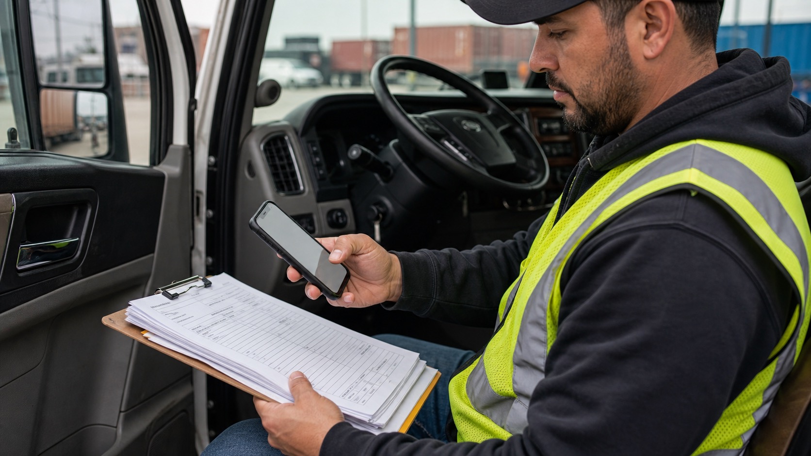 Fleet driver capturing paperwork on a phone