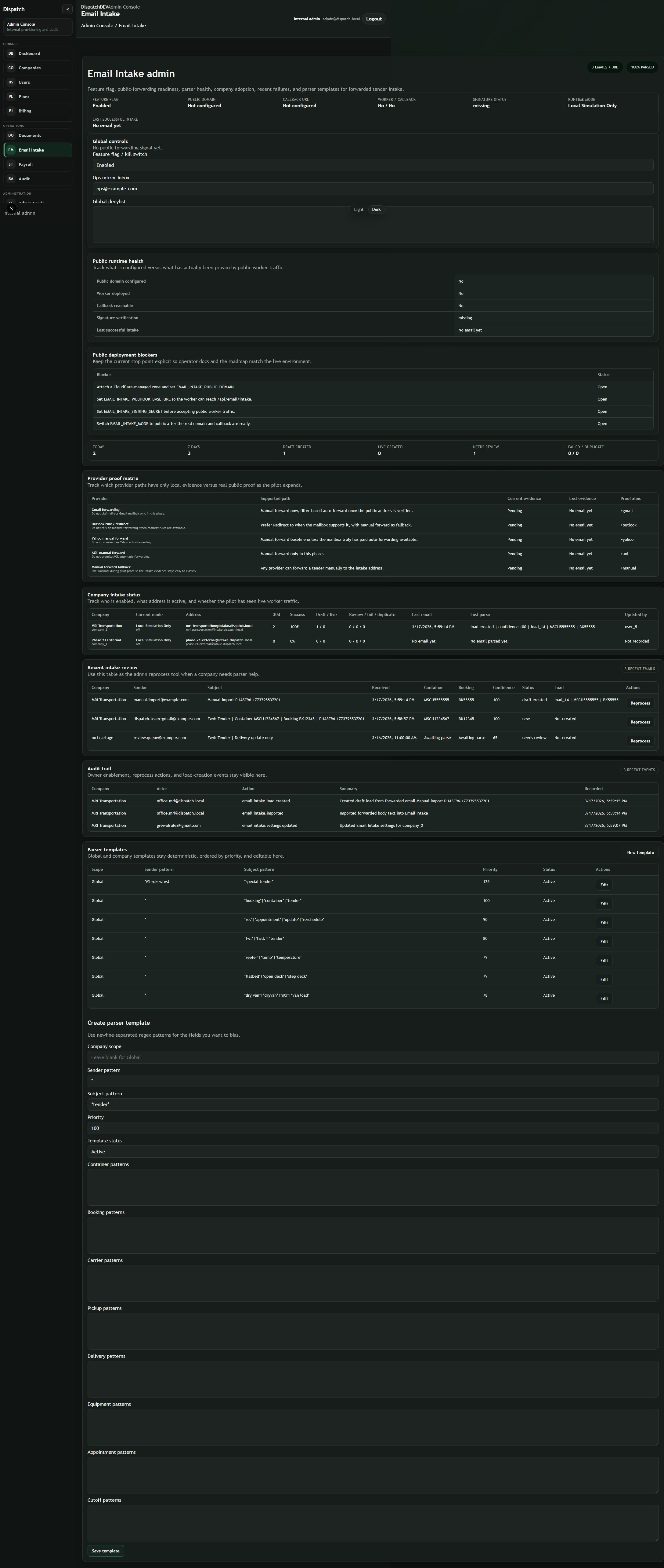 DispatchAi by Brace email intake review workspace