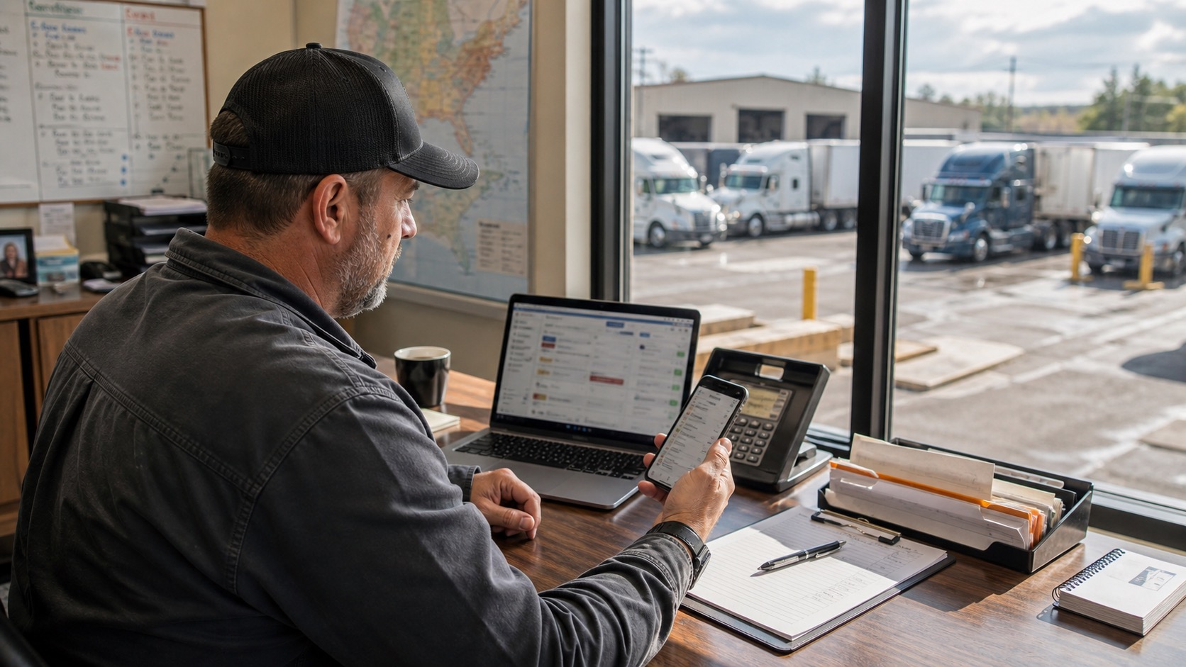Fleet owner reviewing dispatch work on mobile
