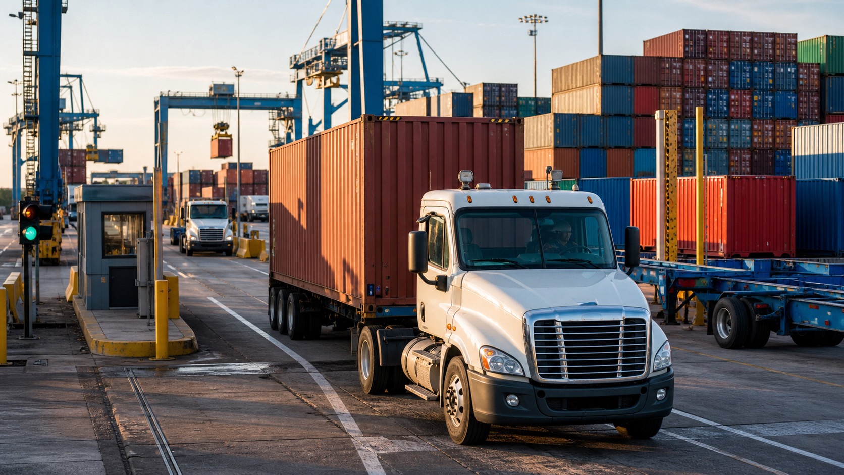 Port drayage trucks moving containers